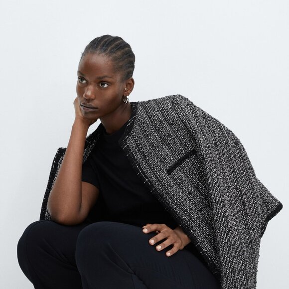 MANGO Sparkle Bead Trim Tweed Career Jacket Blazer PLUS SIZE 3X 4X Blk NEW $150 - Picture 13 of 13